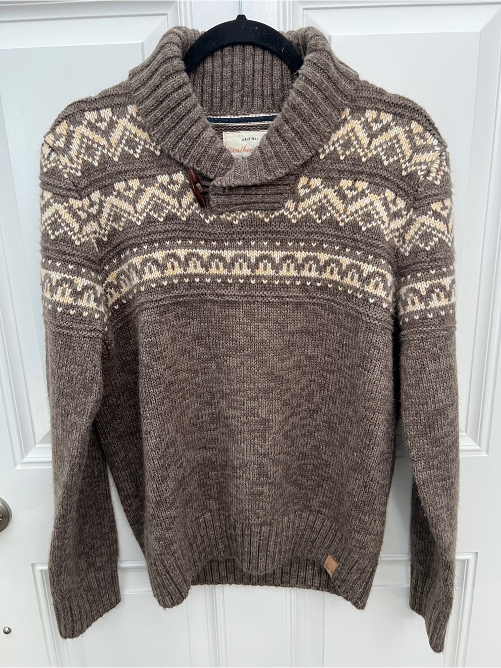 Weatherproof Men's Turtleneck Fair Isle Sweater - Brown & Cream